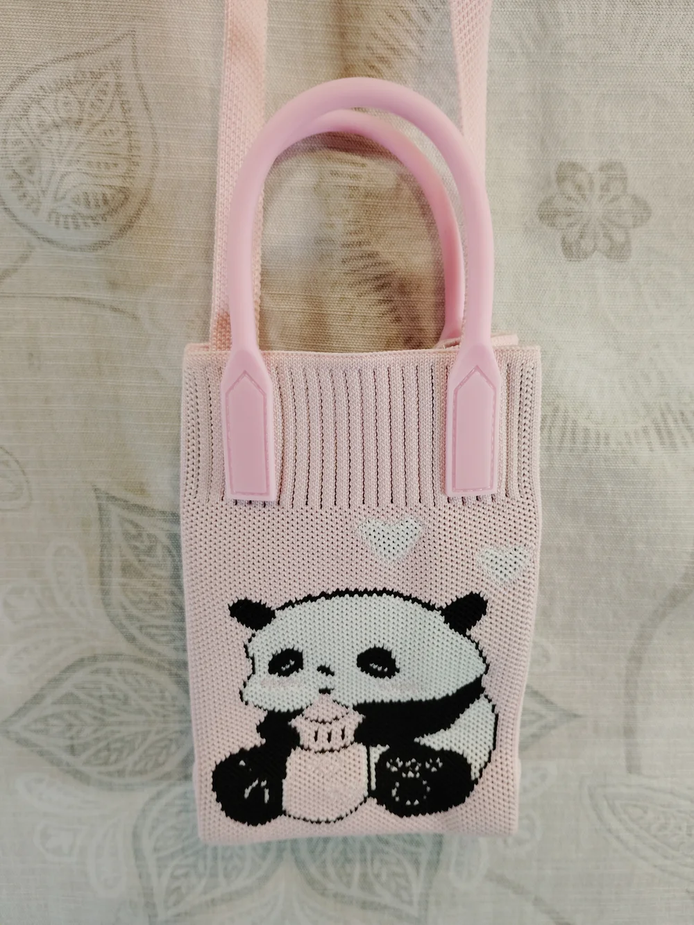 D Kelly Pink Panda Knit Crossbody Bag with Top Handles